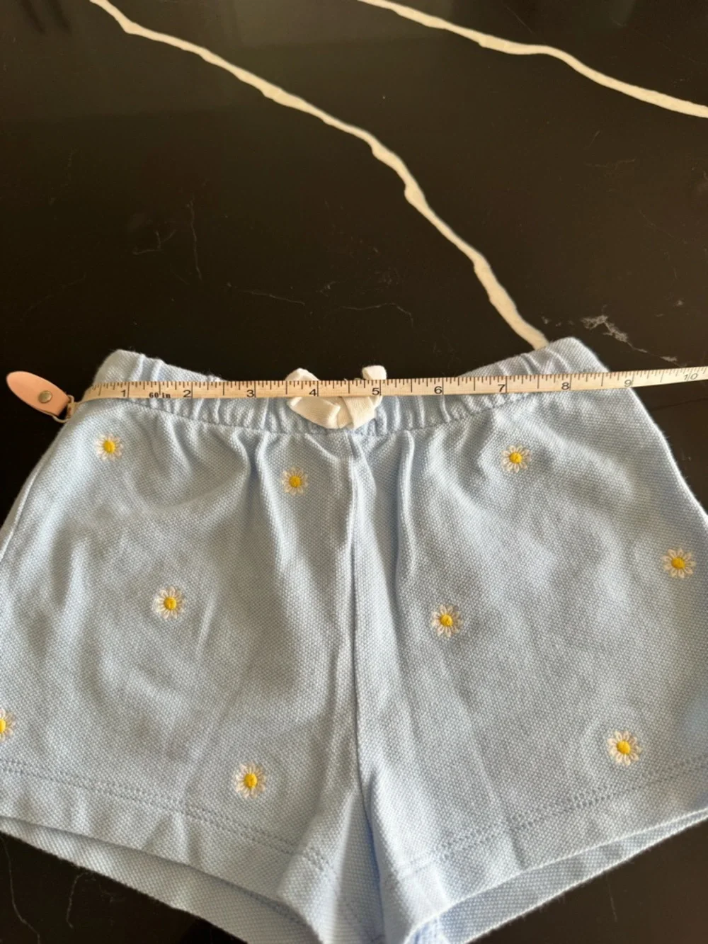 Light Blue Daisy Embroidered‎ Knit Shorts